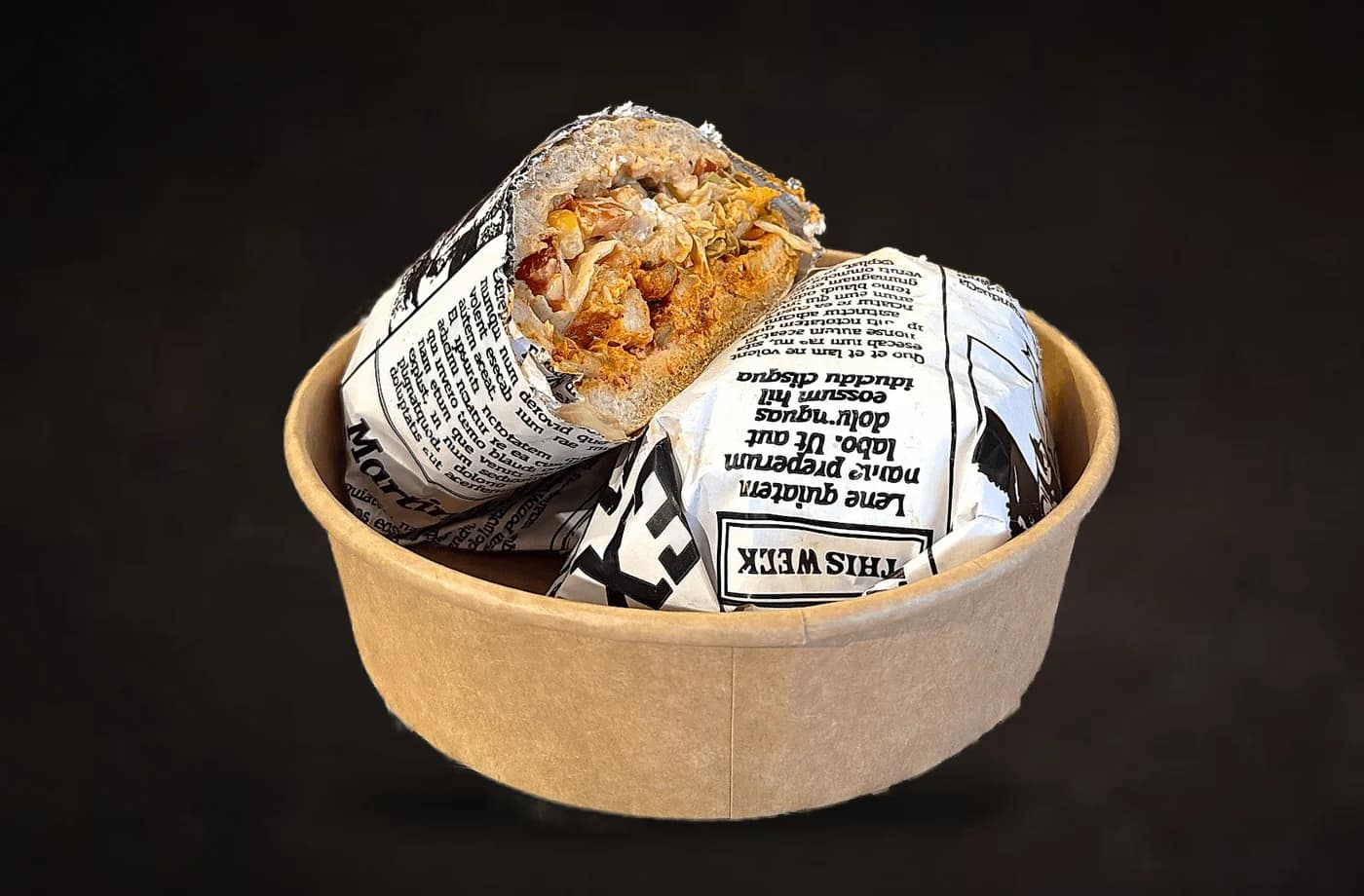 Takeaway-bowl fra Pastaclub, klar til afhentning